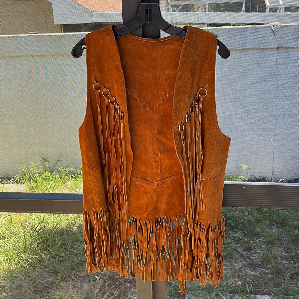 Vintage Genuine Leather Fringe Western Hippie Vest